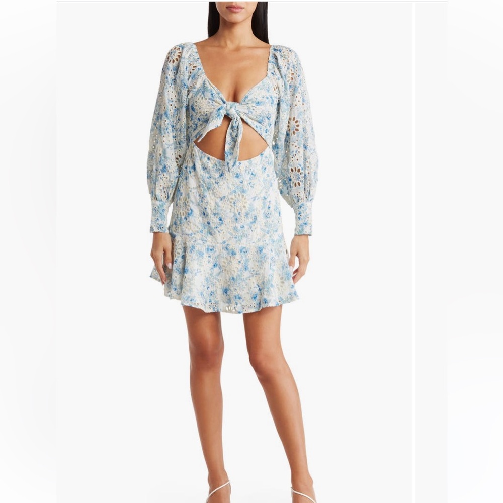 En Saison Blue and White Long Sleeve Sundress